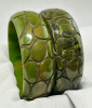 BB181 crocodile hide carved bakelite bangles in marbled greens